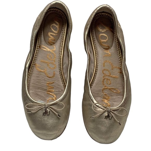 SAM‎ EDELMAN Felicia Gold Leather Slip On Ballet Flats - Picture 7 of 10
